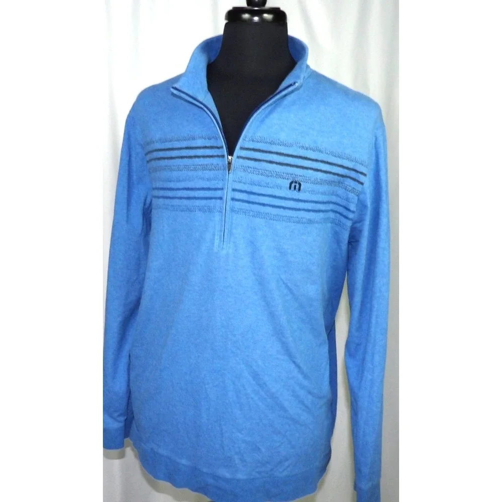 Travis Mathew Blue Striped 1/4 Zip Stretch Performance Golf Jacket Men's XXL